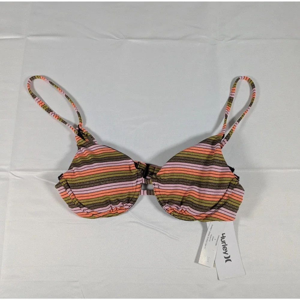 NWT Hurley Underwired Bikini Top Small Sunset Stripe Tab Sunrise Pink Swim Bra